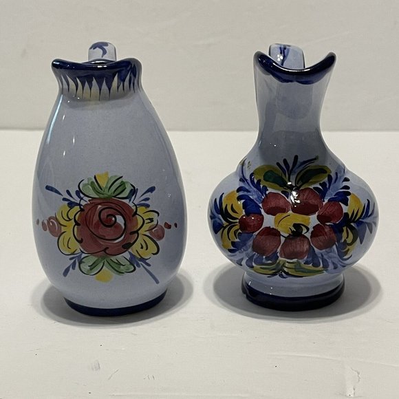 Pitcher Portugal Mini Ceramic Rose Floral Water Pitcher Blue Ceramic Miniature - Picture 2 of 10